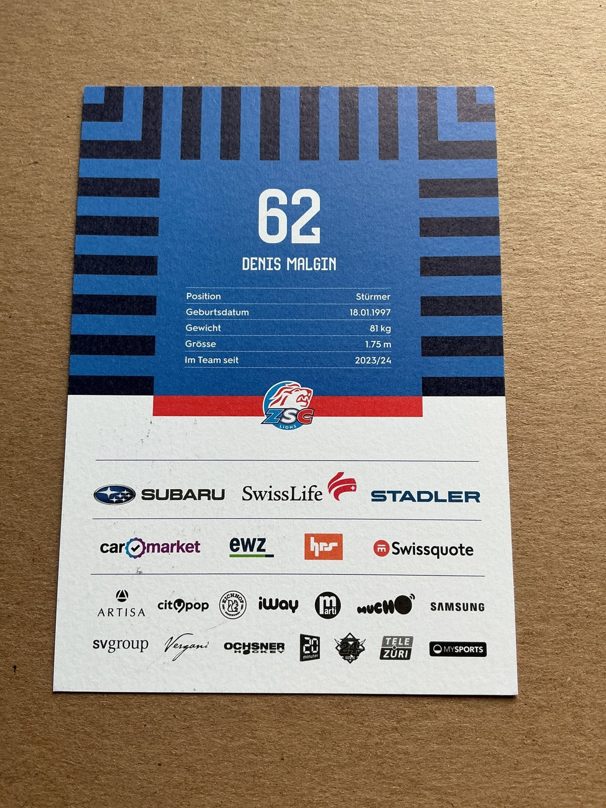 Denis Malgin, Switzerland 🇨🇠ZSC Lions 2024/25 hand signed - Autographs-World