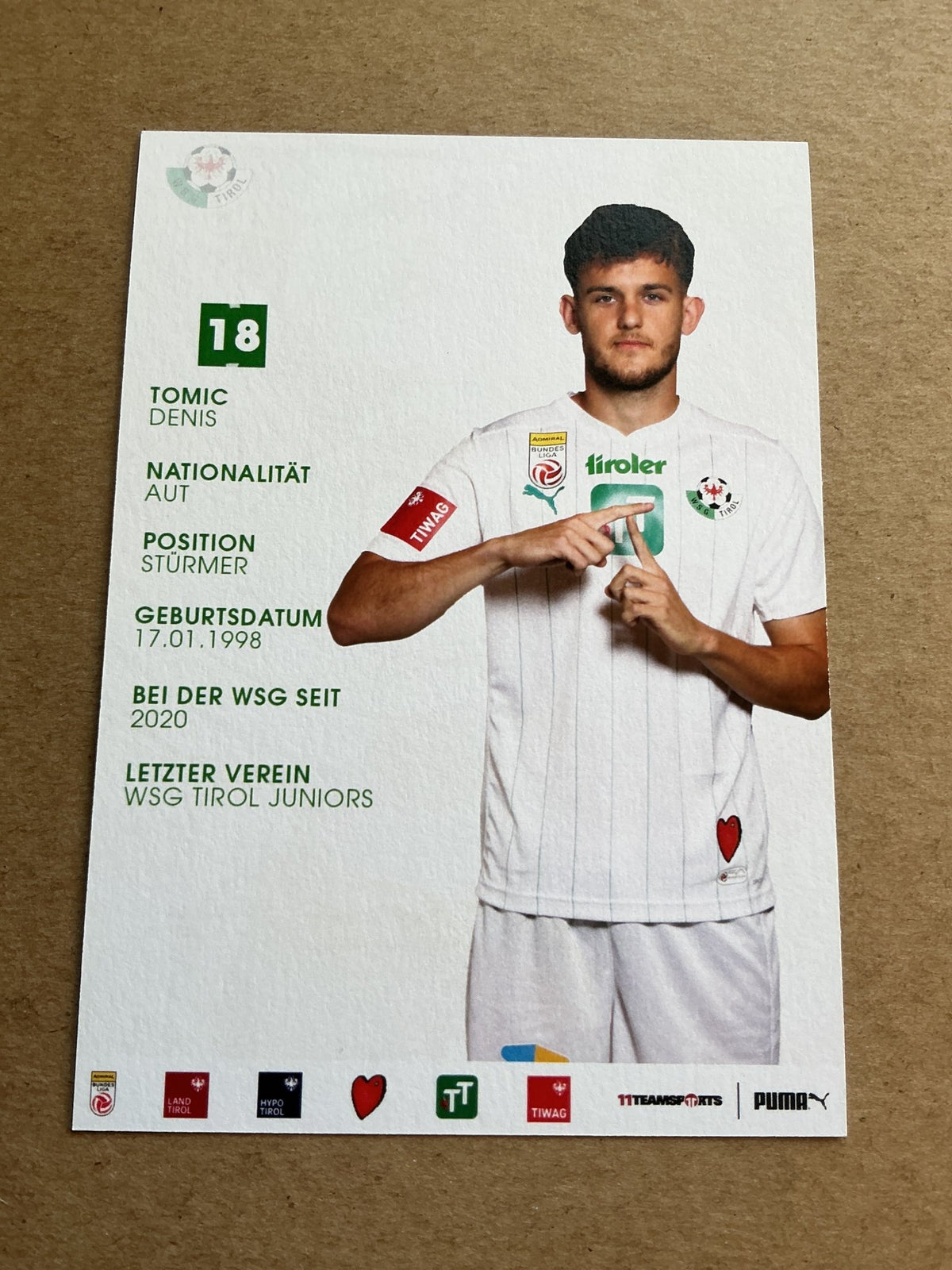 Denis Tomic, Austria 🇦🇹 WSG Tirol 2023/24 hand signed - Autographs-World