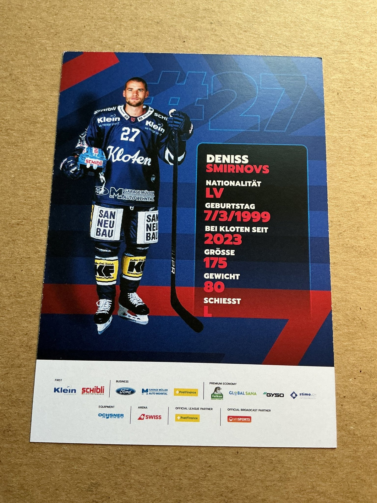 Deniss Smirnovs, Latvia 🇱🇻 EHC Kloten 2024/25 hand signed - Autographs-World