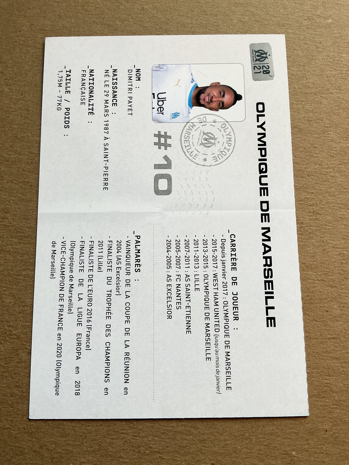 Dimitri Payet, France 🇫🇷 Olympique Marseille 2020/21 hand signed - Autographs-World