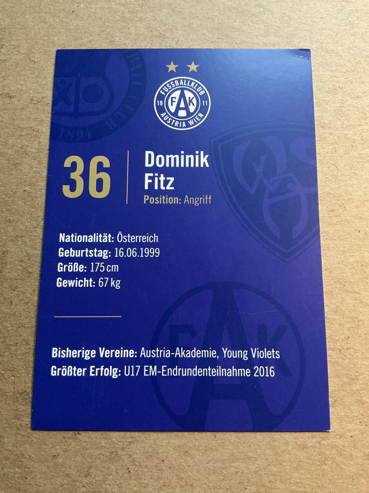Dominik Fitz, Austria 🇦🇹 FK Austria Wien 2023/24 hand signed - Autographs-World