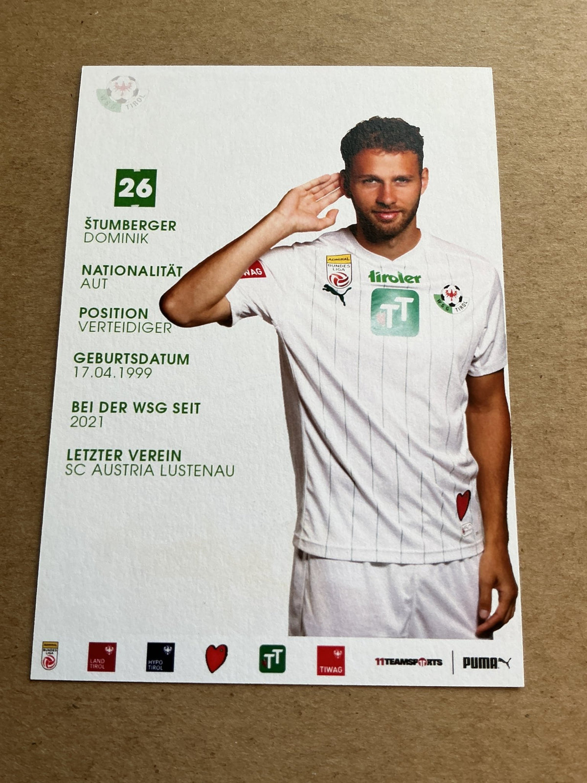 Dominik Štumberger, Austria 🇦🇹 WSG Tirol 2023/24 hand signed - Autographs-World
