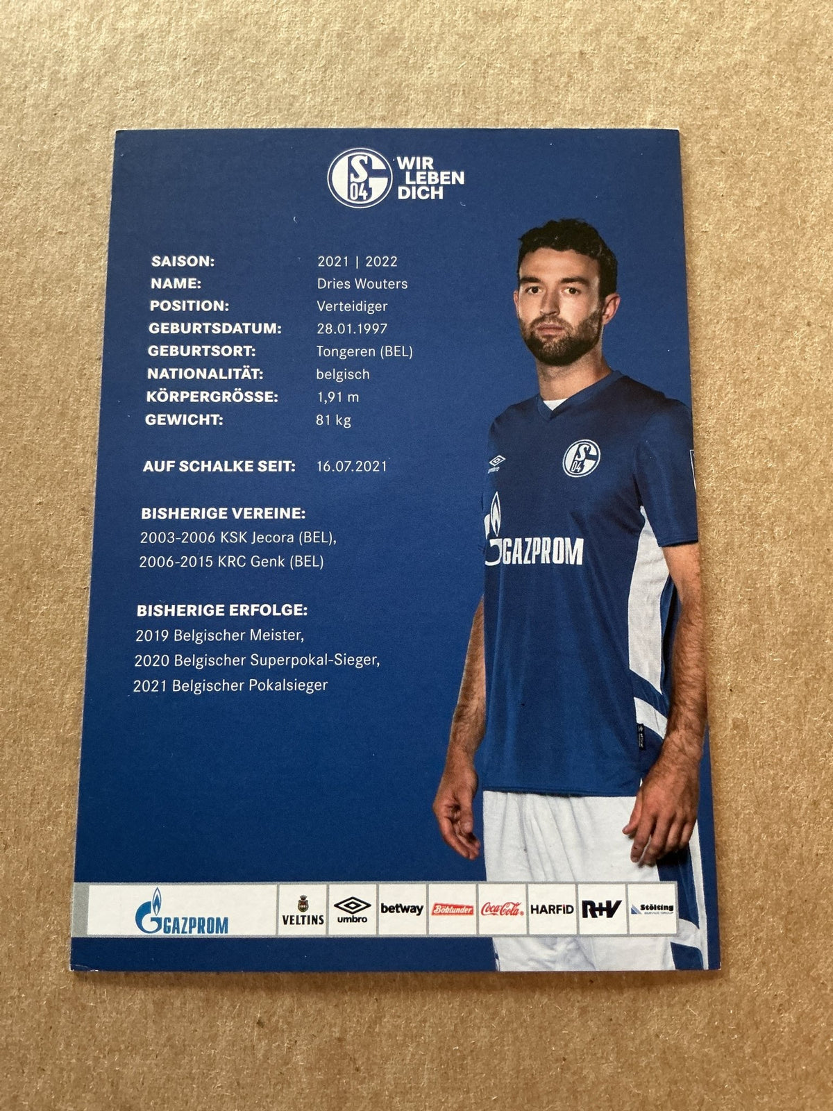Dries Wouters, Belgium 🇧🇪 FC Schalke 04 2021/22 hand signed - Autographs-World