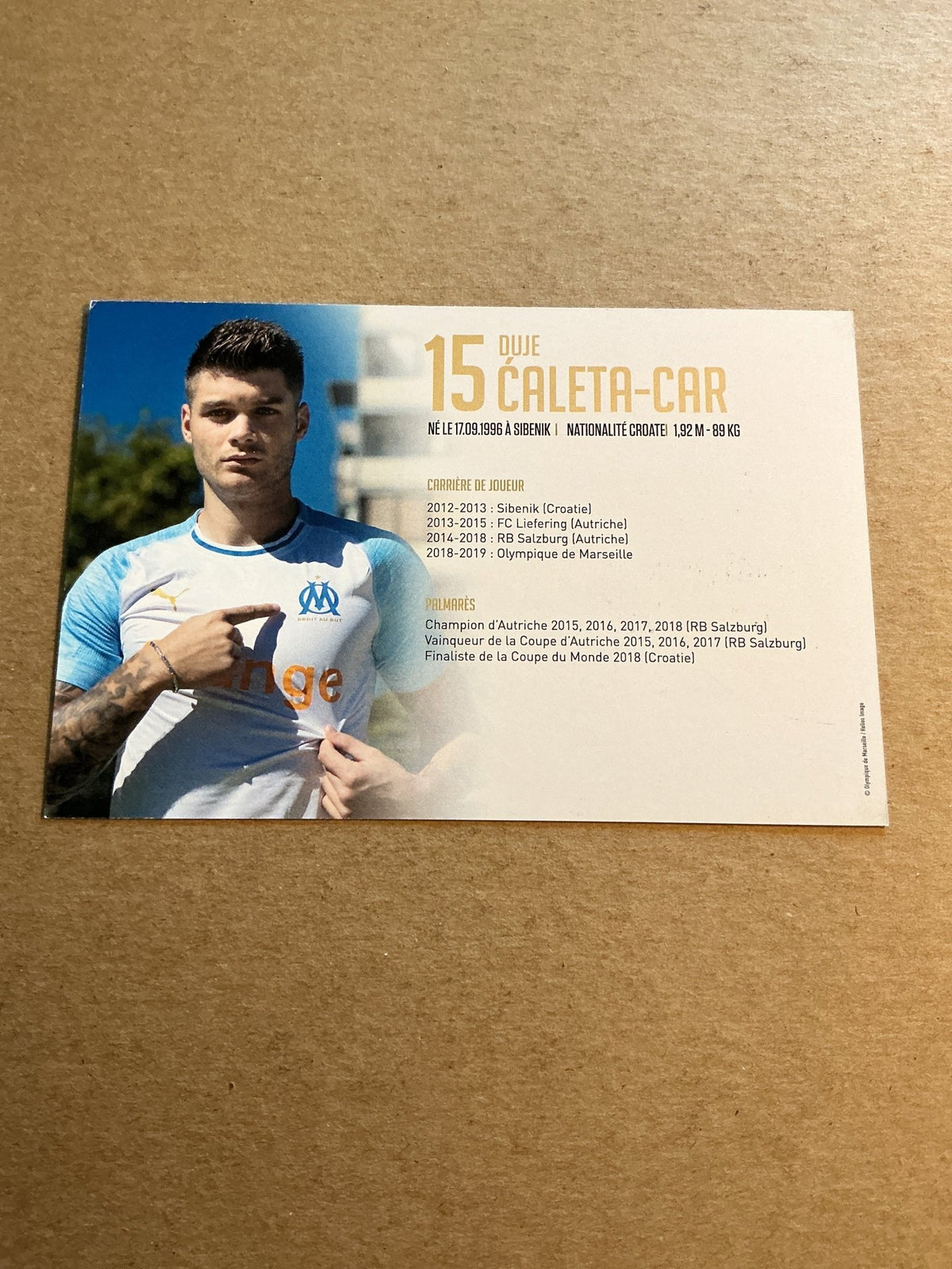 Duje Caleta-Car, Croatia ðŸ‡ðŸ‡· Olympique Marseille 2018/19 hand signed - Autographs-World