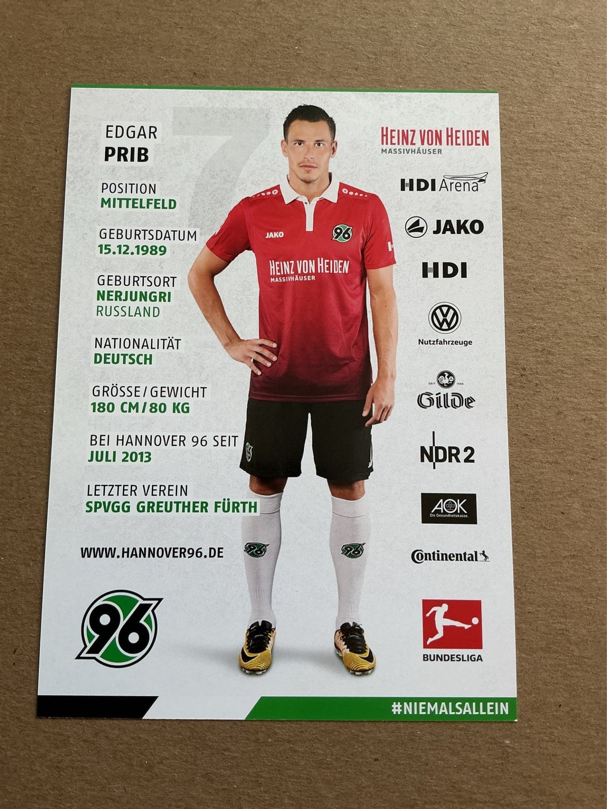 Edgar Prib, Germany 🇩🇪 Hannover 96 2017/18 hand signed - Autographs-World