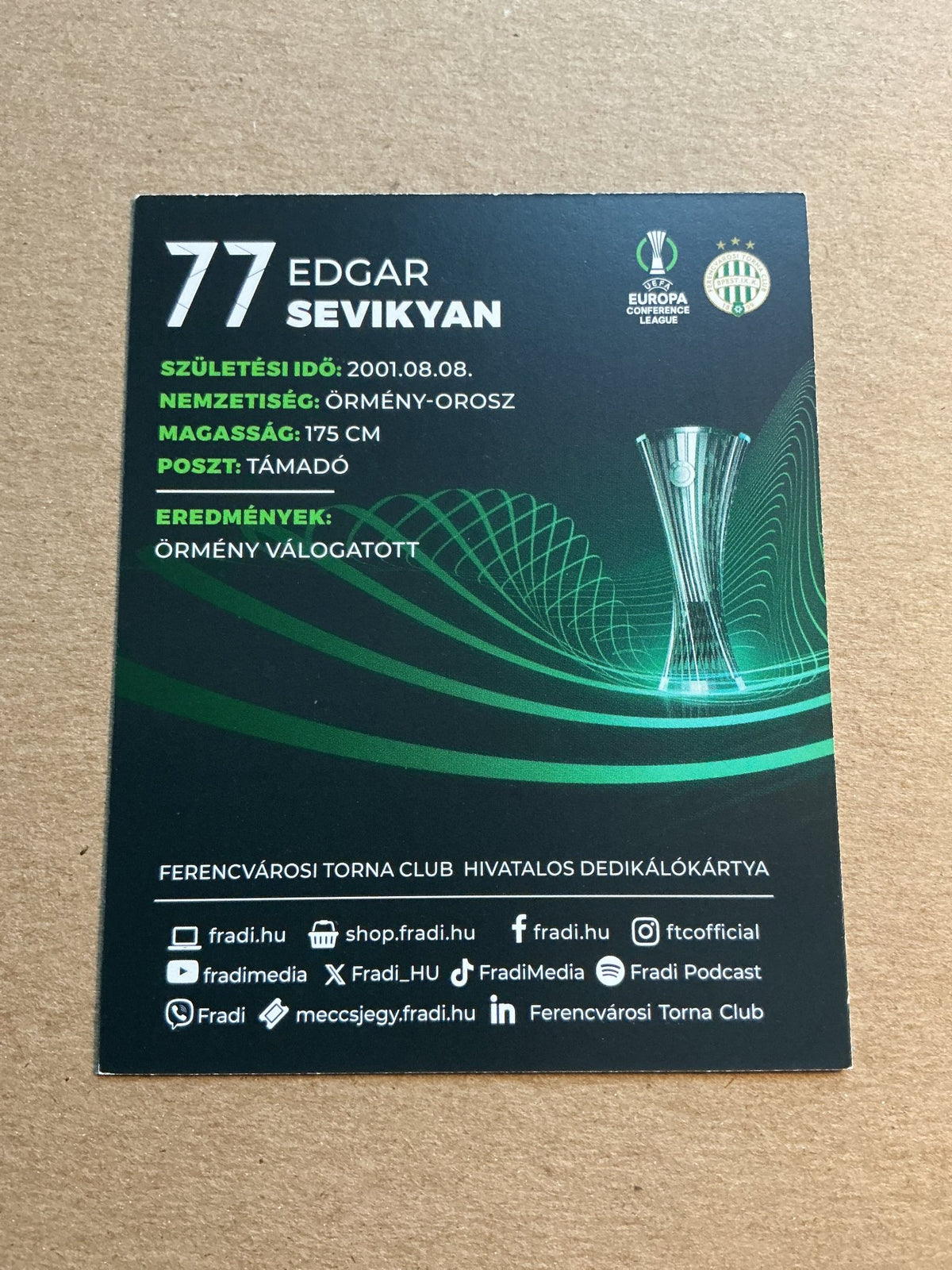 Edgar Sevikyan, Armenia 🇦🇲 Ferencváros TC 2023/24 hand signed - Autographs-World
