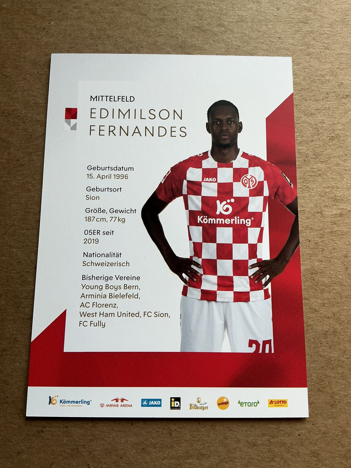 Edmilson Fernandes, Switzerland 🇨🇠FSV Mainz 05 2023/24 hand signed - Autographs-World