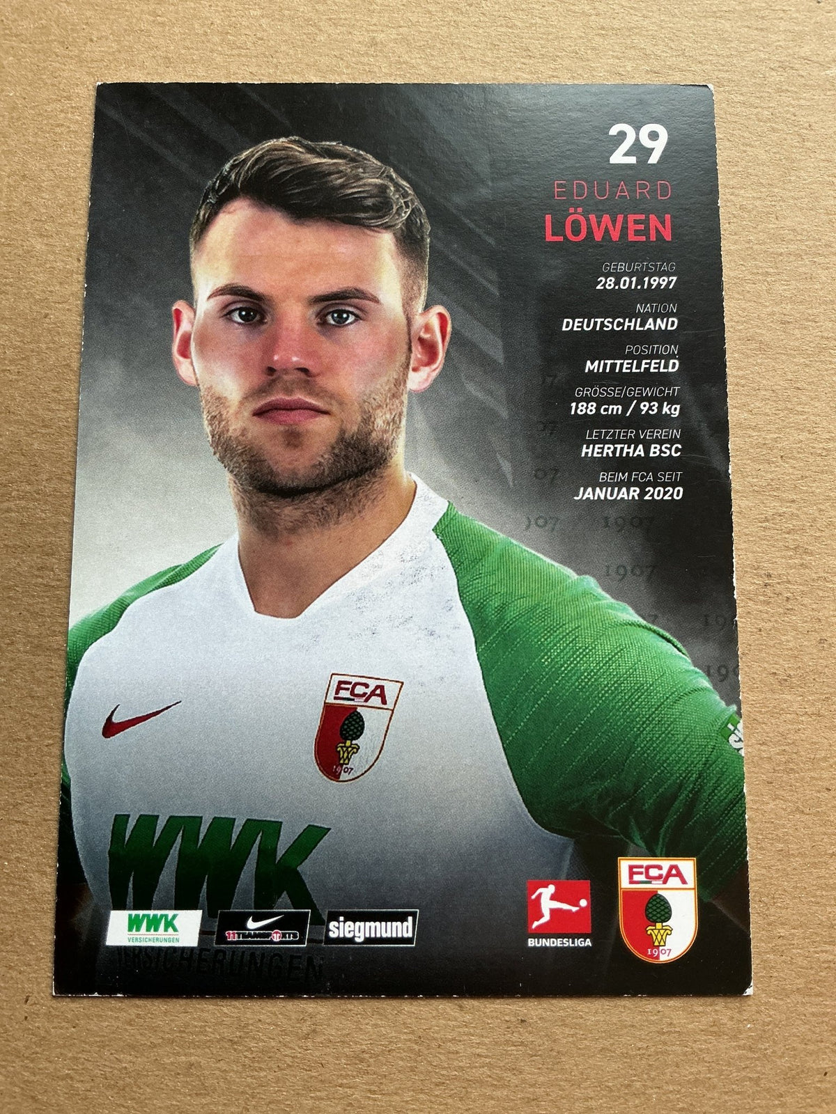Eduard Löwen, Germany 🇩🇪 FC Augsburg 2019/20 hand signed - Autographs-World