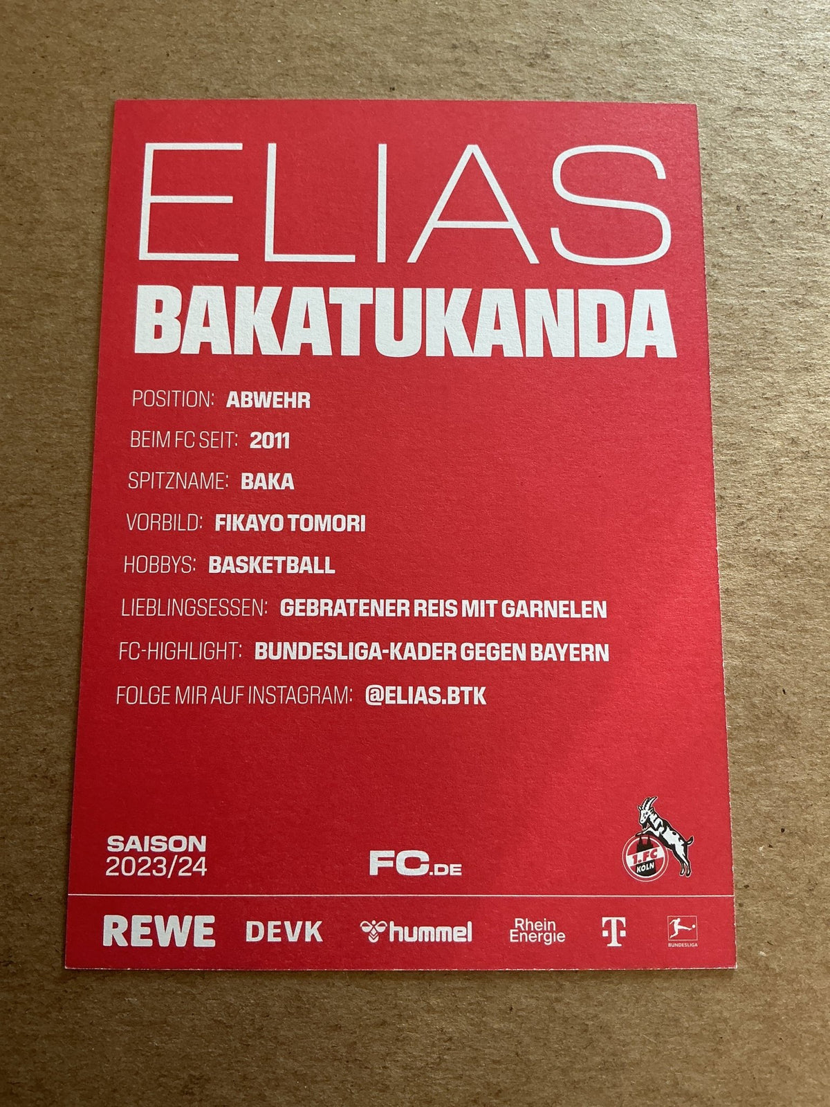 Elias Bakatukanda, Germany 🇩🇪 1.FC Köln 2023/24 hand signed - Autographs-World