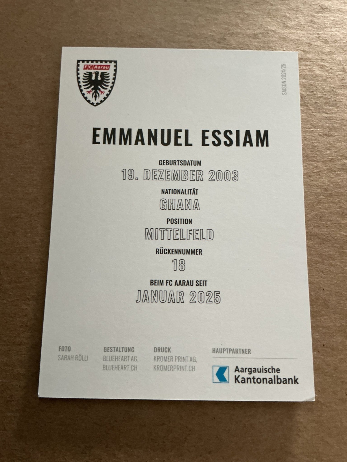 Emmanuel Essiam, Ghana 🇬🇠FC Aarau 2024/25 hand signed - Autographs-World