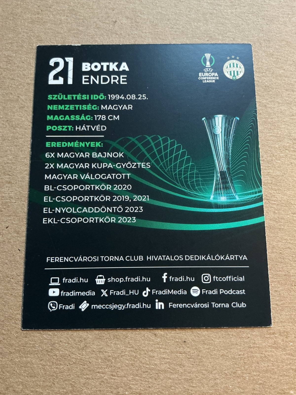 Endre Botka, Hungary 🇭🇺 Ferencváros TC 2023/24 hand signed - Autographs-World