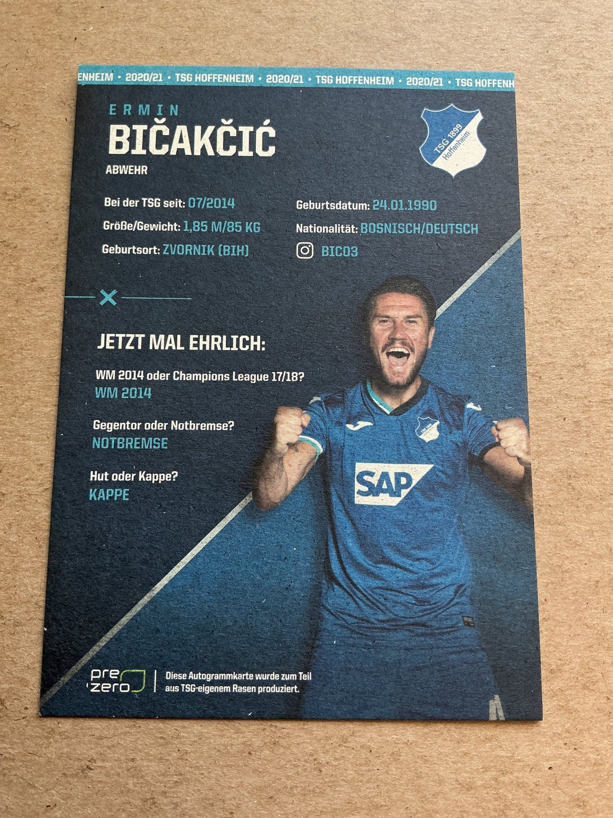Ermin Bičakčić, Bosnia 🇧🇦 TSG 1899 Hoffenheim 2020/21 hand signed - Autographs-World