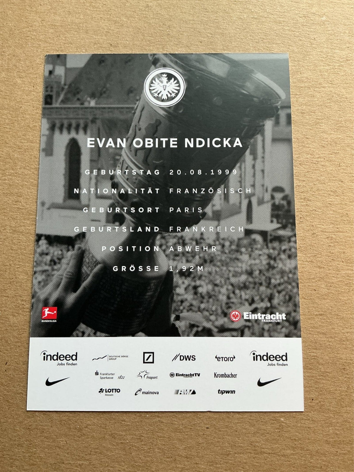 Evan Obite Ndicka, France 🇫🇷 Eintracht Frankfurt 2018/19 hand signed - Autographs-World