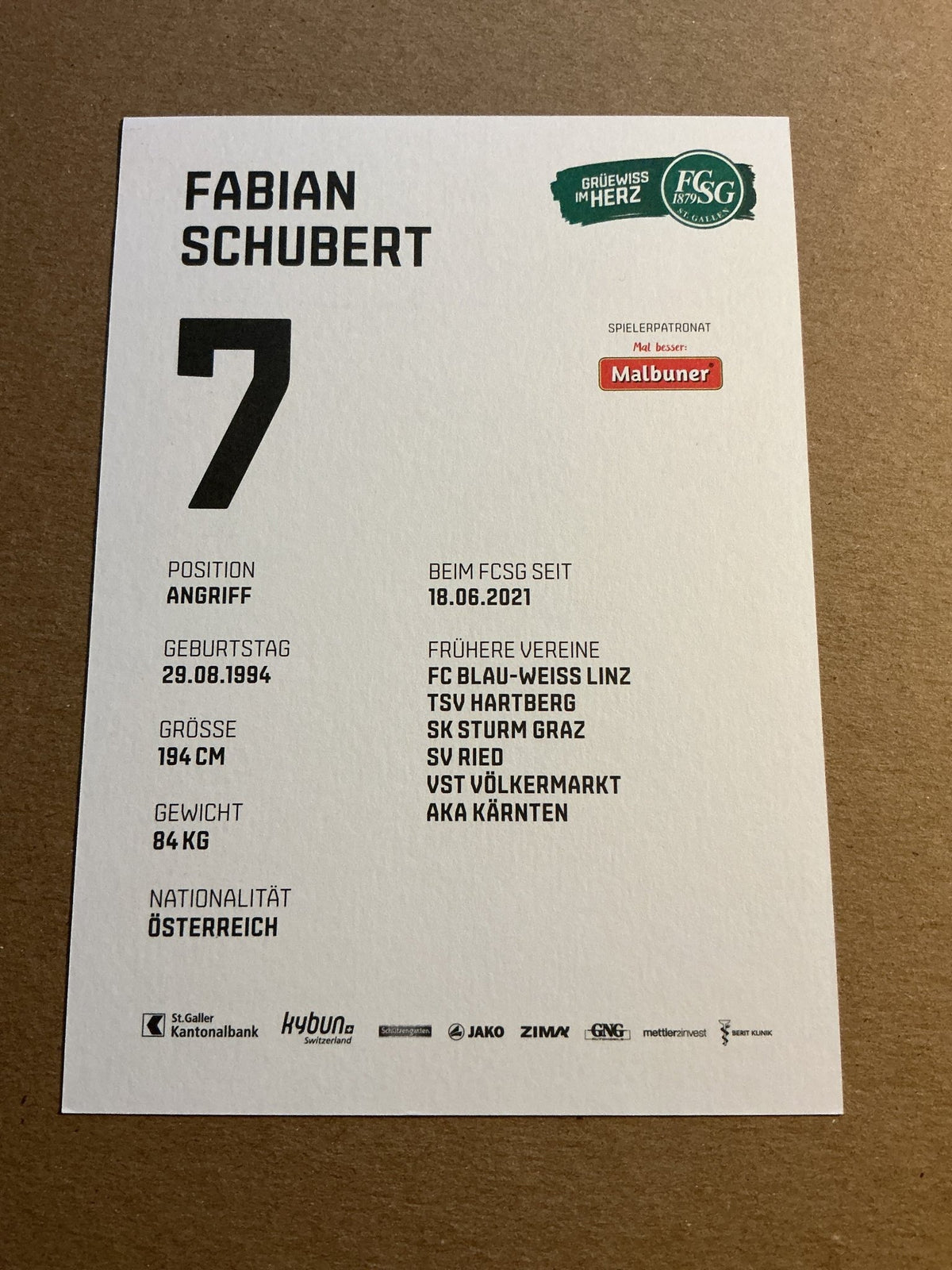 Fabian Schubert, Austria ๐ฆ๐น FC St. Gallen 2021/22 hand signed - Autographs-World