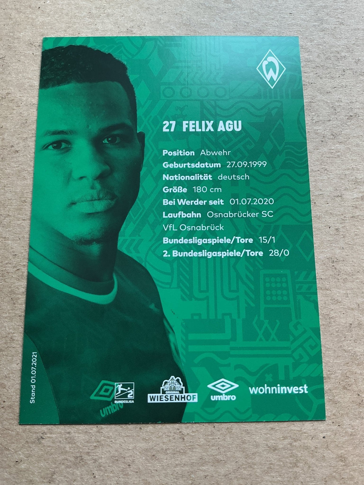 Felix Agu, Germany 🇩🇪 SV Werder Bremen 2021/22 hand signed - Autographs-World