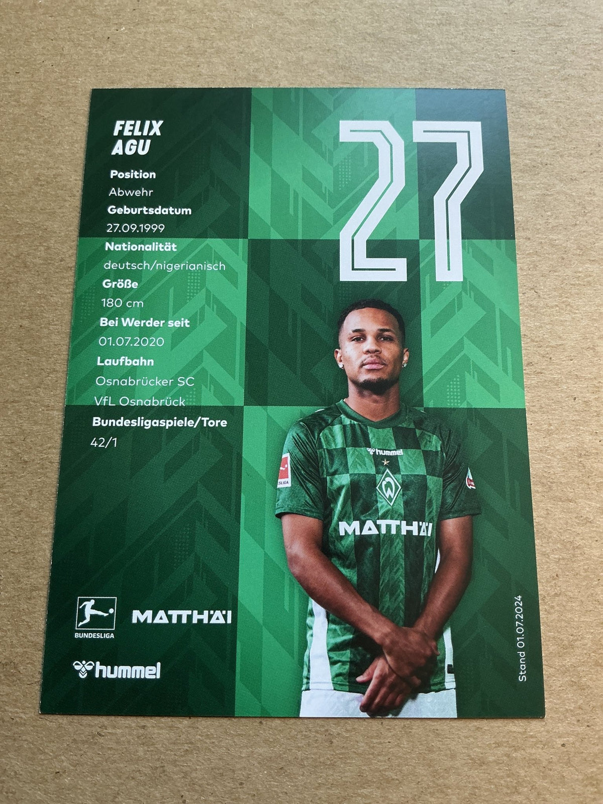 Felix Agu, Germany 🇩🇪 SV Werder Bremen 2024/25 hand signed - Autographs-World