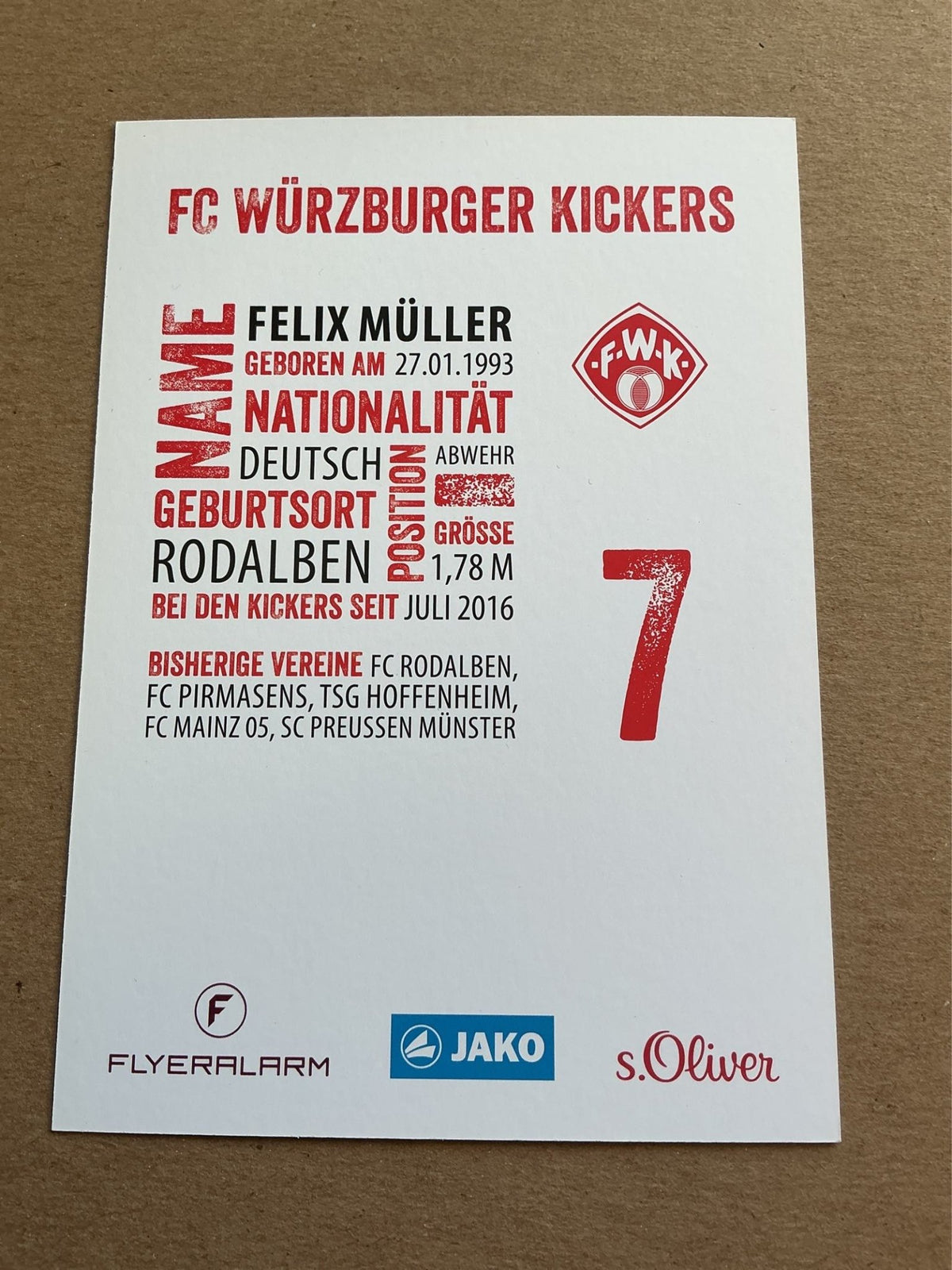 Felix Müller, Germany 🇩🇪 FC Würzburger Kickers 2017/18 hand signed - Autographs-World
