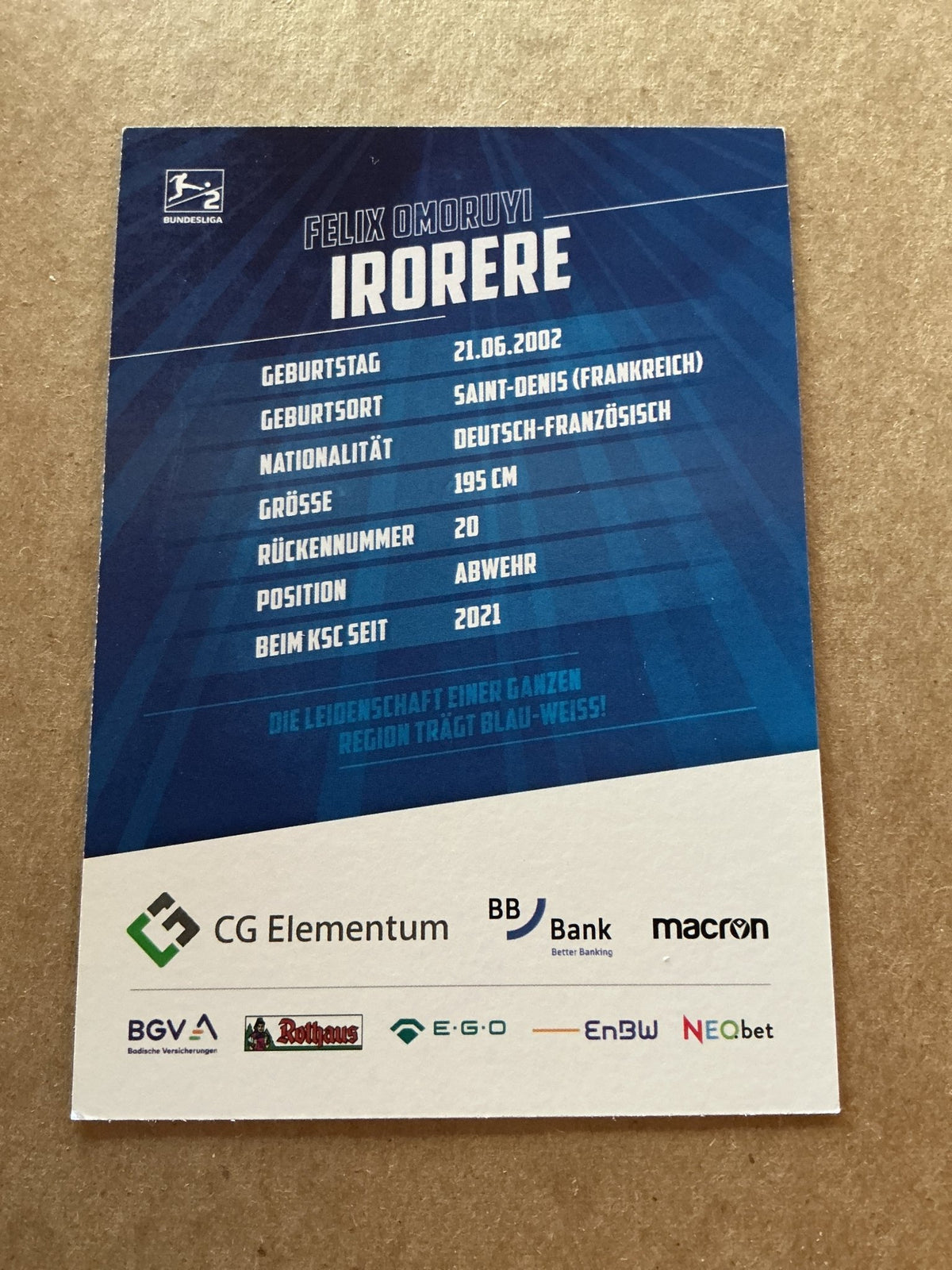 Felix Omoruyi Irorere, Germany 🇩🇪 Karlsruher SC 2021/22 hand signed - Autographs-World