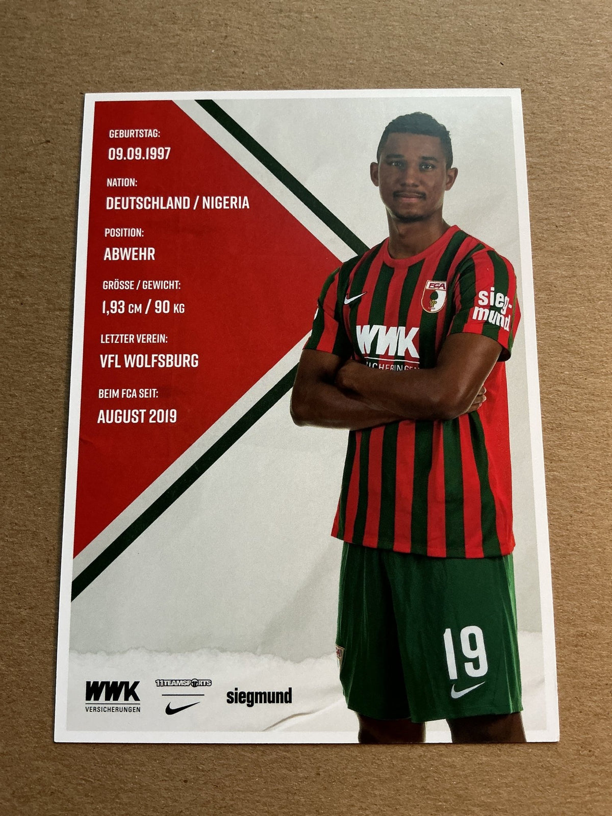 Felix Uduokhai, Germany 🇩🇪 FC Augsburg 2021/22 hand signed - Autographs-World