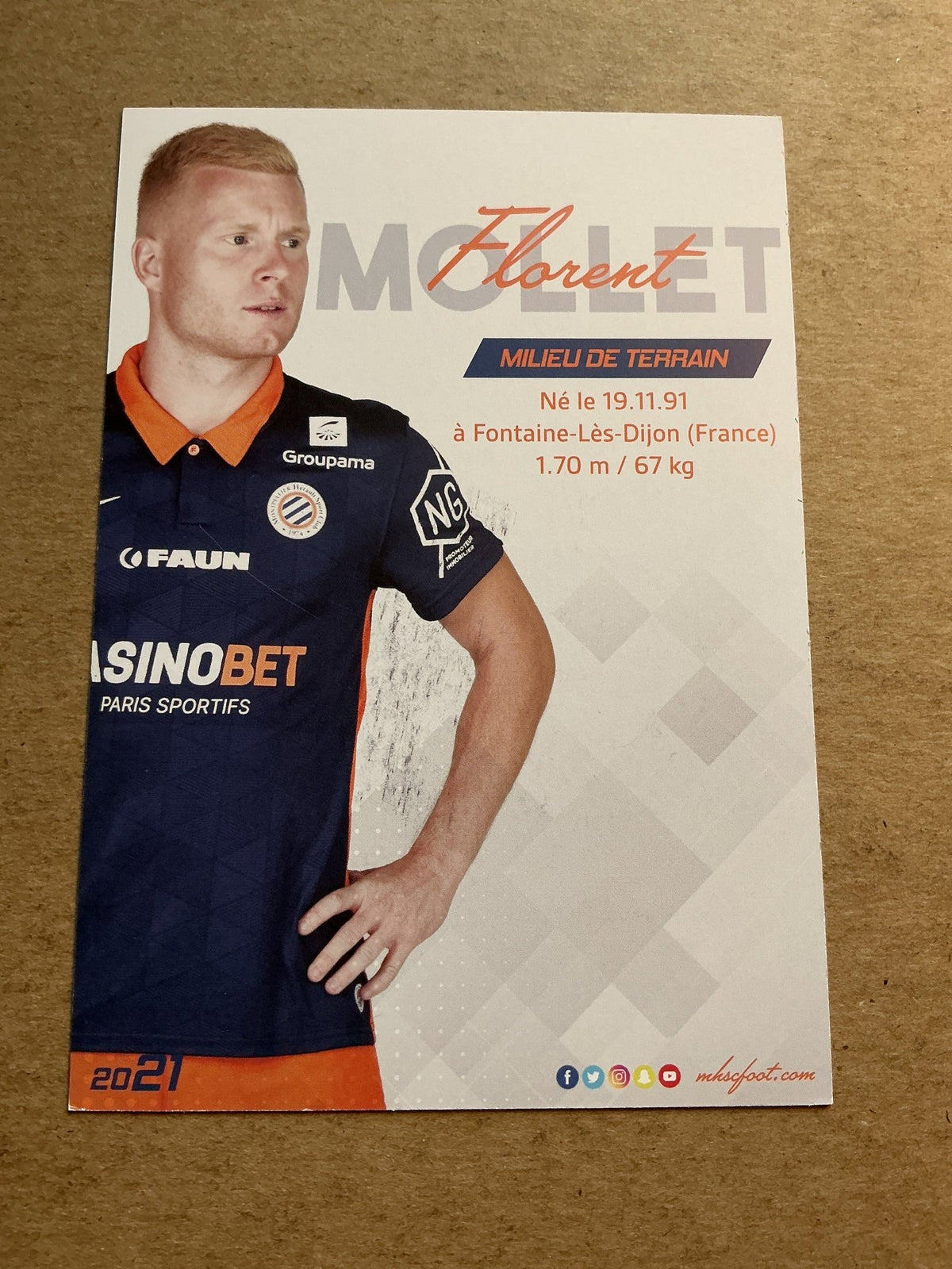 Florent Mollet, France 🇫🇷 Montpellier HSC 2020/21 hand signed - Autographs-World