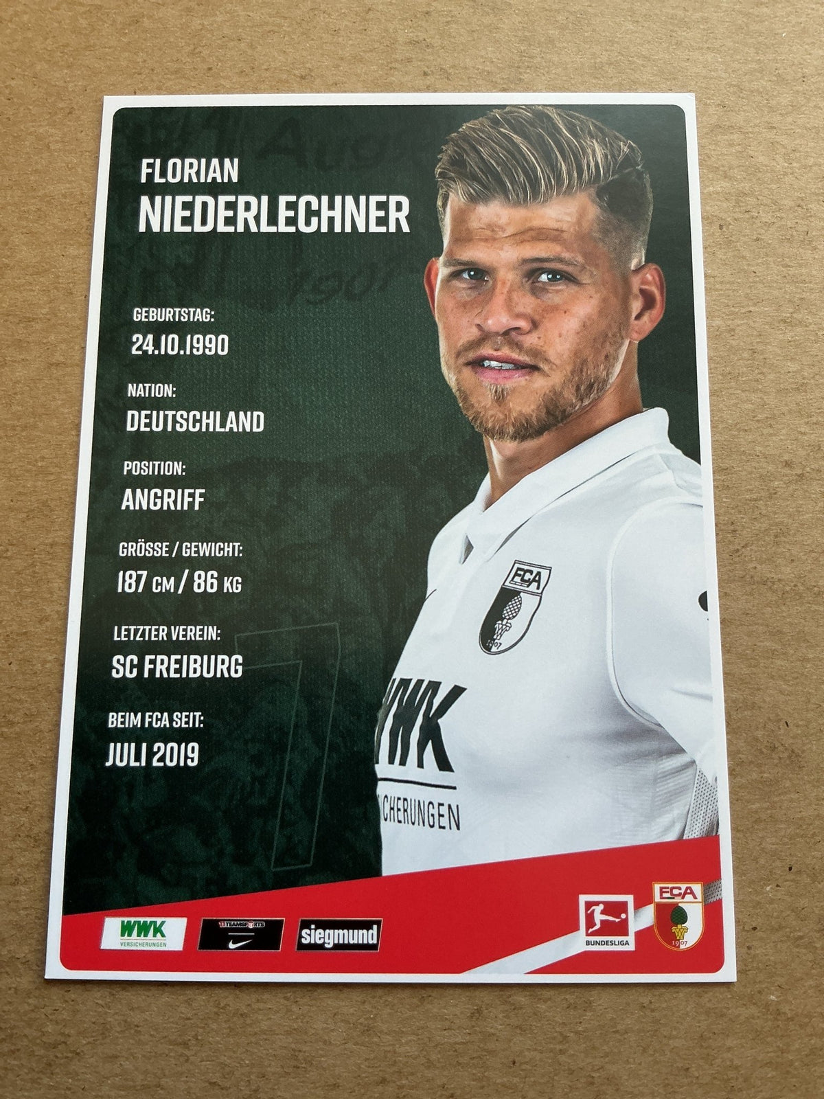 Florian Niederlechner, Germany 🇩🇪 FC Augsburg 2020/21 hand signed - Autographs-World