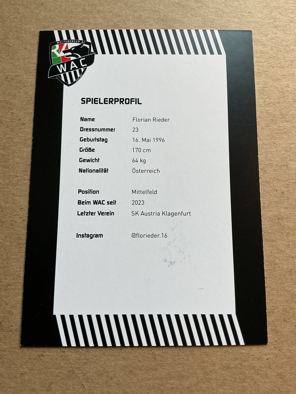 Florian Rieder, Austria 🇦🇹 Wolfsberger AC 2023/24 hand signed - Autographs-World