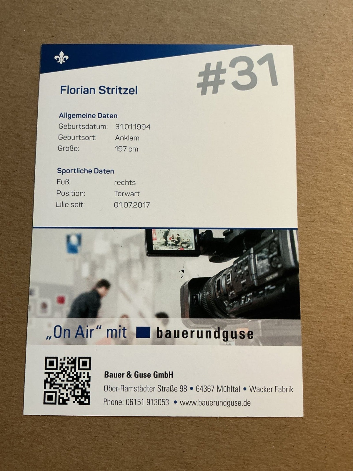 Florian Stritzel, Germany 🇩🇪 SV Darmstadt 98 2017/18 hand signed - Autographs-World
