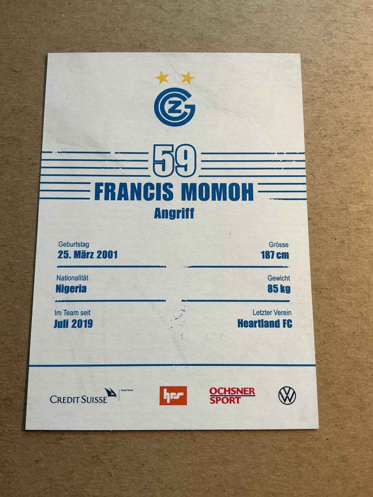 Francis Momoh, Nigeria 🇳🇬 Grasshopper Club Zürich 2021/22 hand signed - Autographs-World