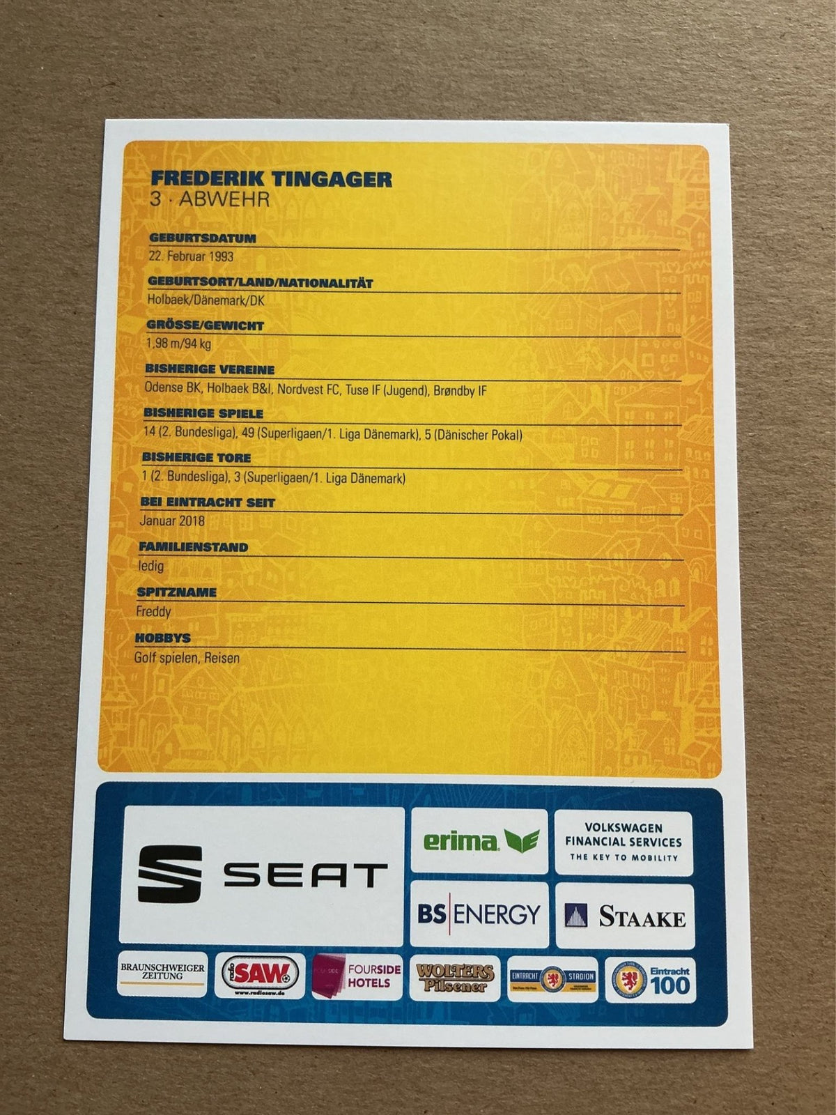 Frederik Tingager, Denmark 🇩🇰 Eintracht Braunschweig 2018/19 hand signed - Autographs-World