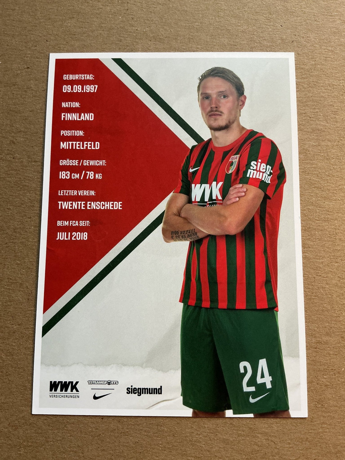 Fredrik Jensen, Finland 🇫🇮 FC Augsburg 2021/22 hand signed - Autographs-World