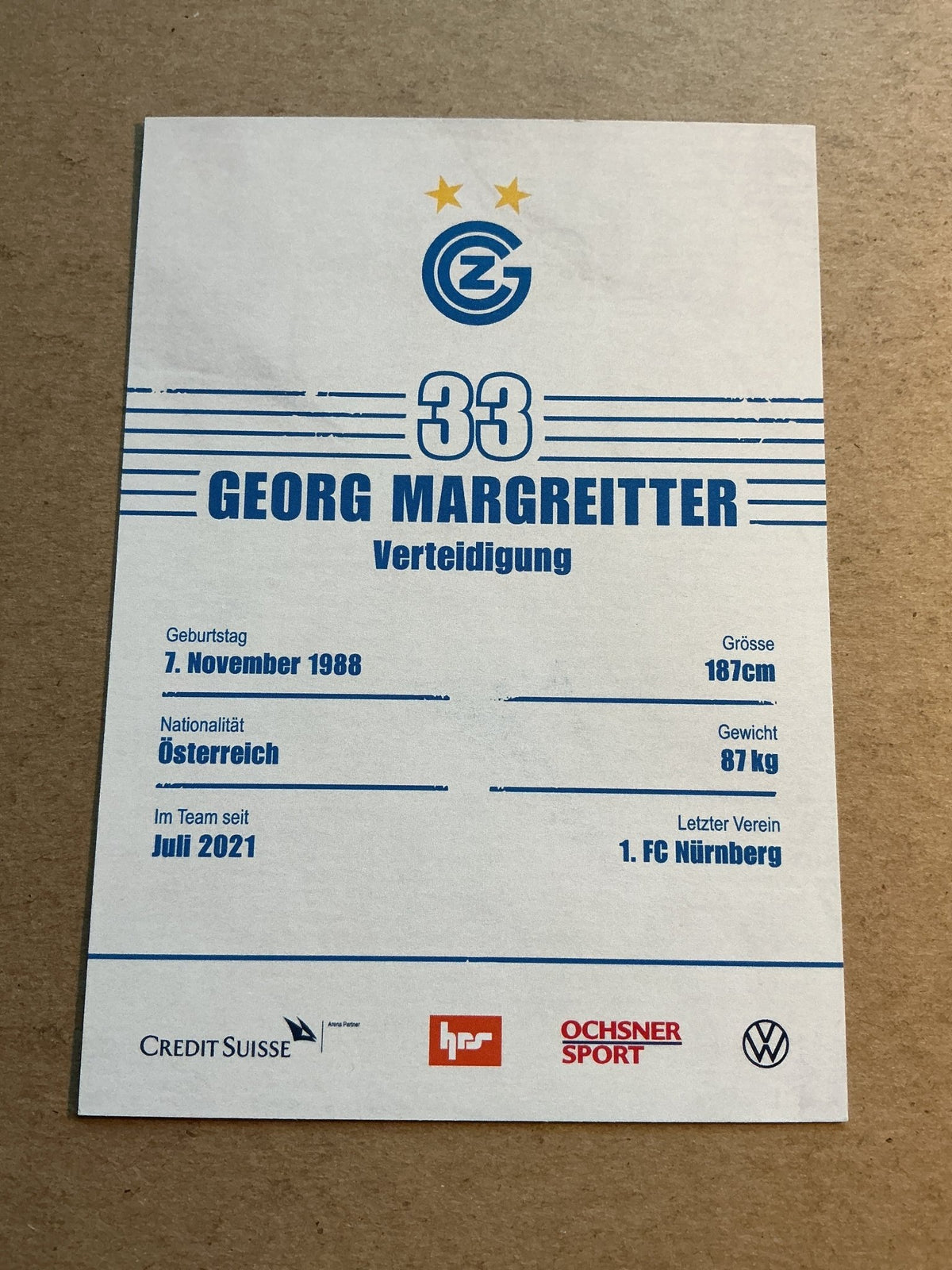 Georg Margreitter, Austria 🇦🇹 Grasshopper Club Zürich 2021/22 hand signed - Autographs-World