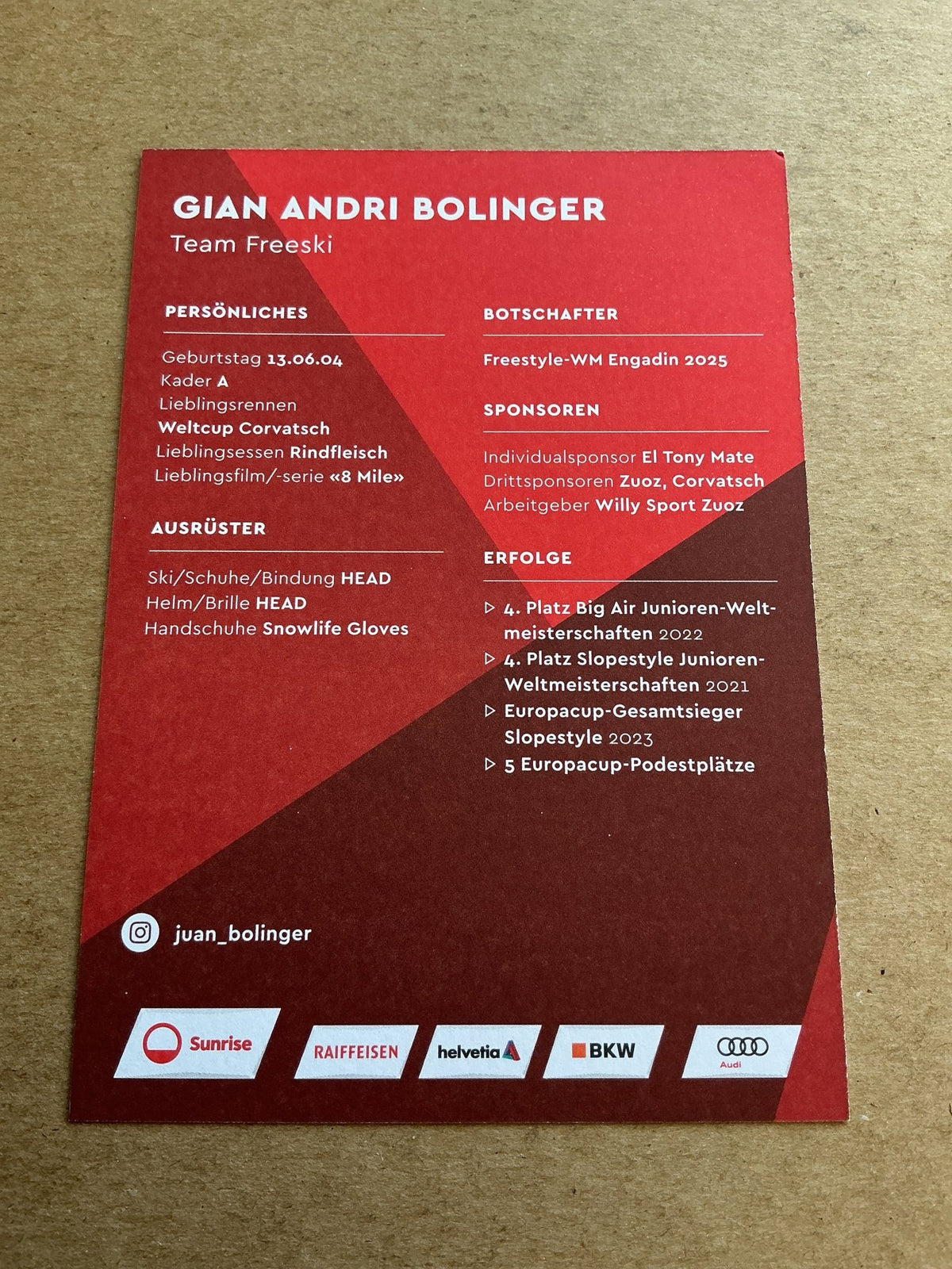 Gian Andri Bolinger, Switzerland 🇨🇠Freestyle Winter 2023/24 hand signed - Autographs-World