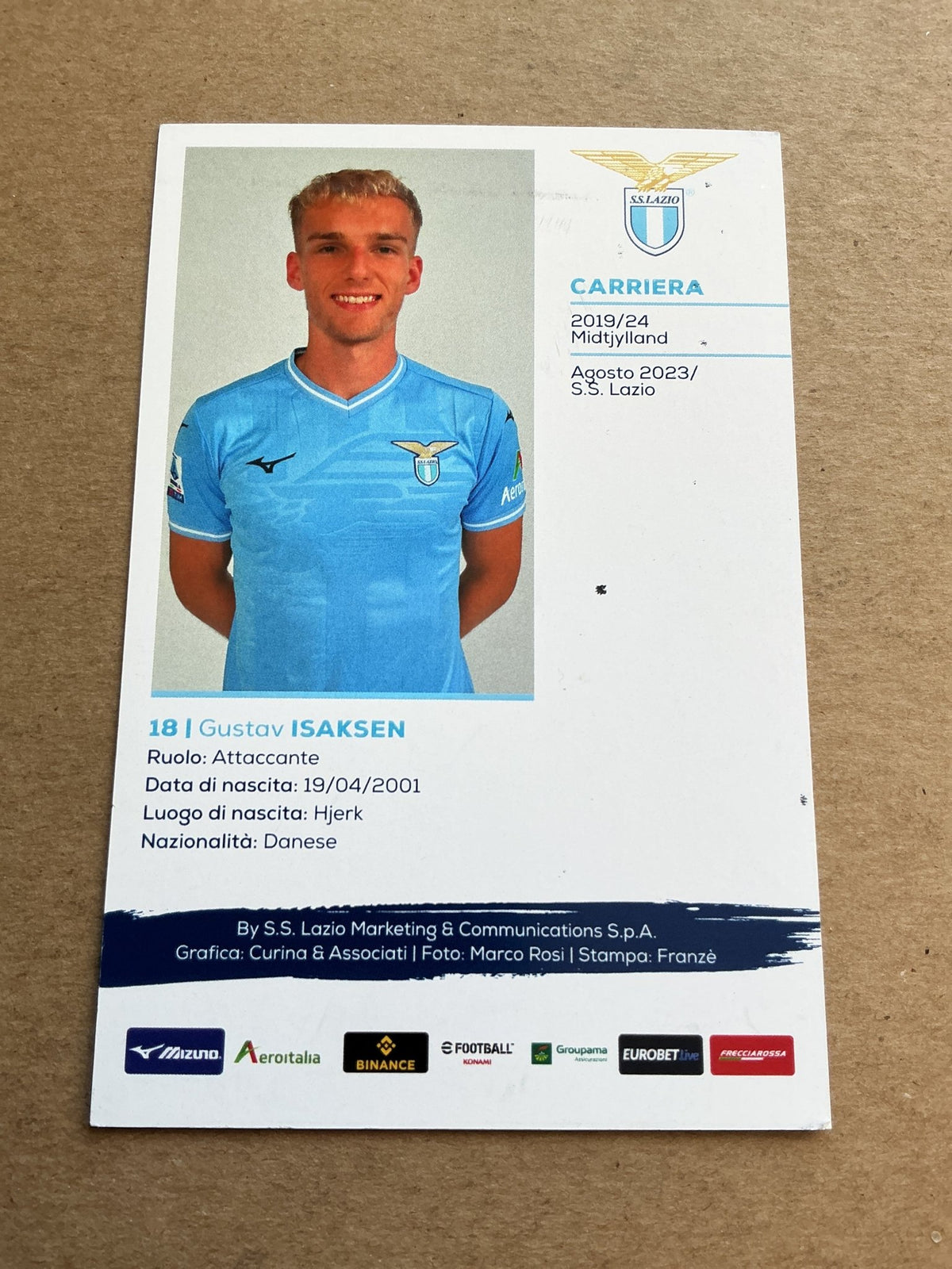 Gustav Isaksen, Denmark 🇩🇰 SS Lazio Rom 2023/24 hand signed - Autographs-World