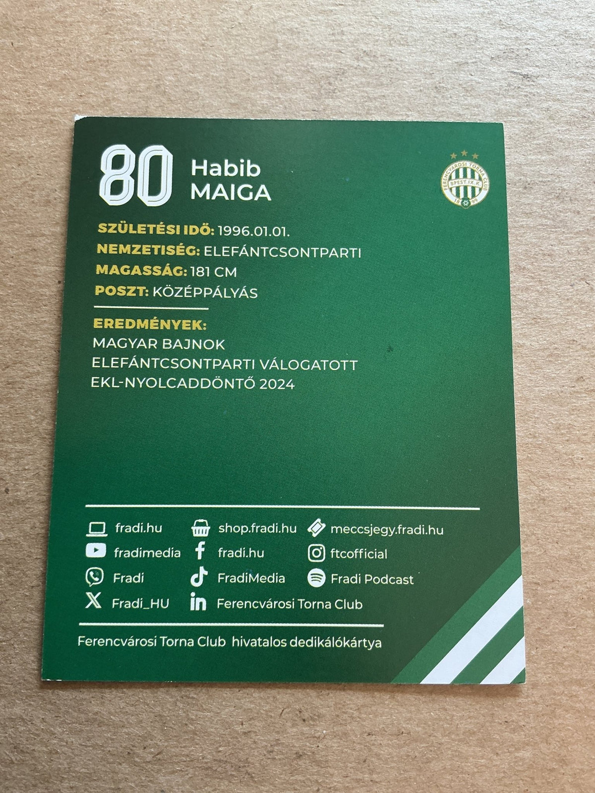 Habib Maiga, Ivory Coast ๐จ๐ฎ Ferencvaros TC 2024/25 hand signed - Autographs-World