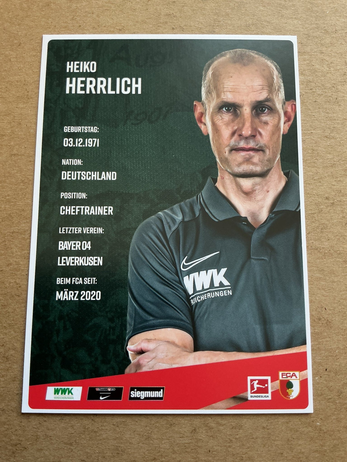 Heiko Herrlich, Germany 🇩🇪 FC Augsburg 2020/21 hand signed - Autographs-World