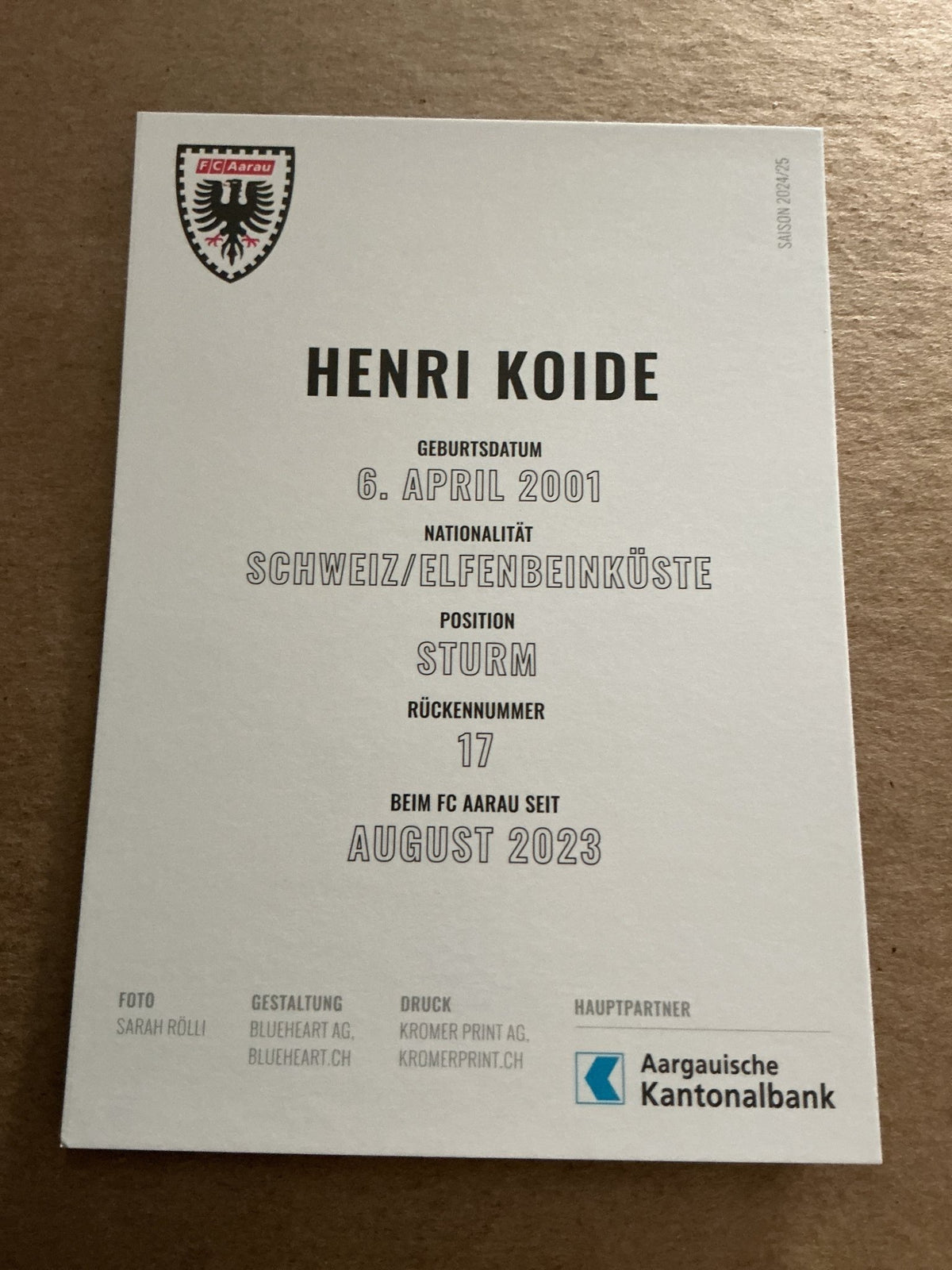Henri Koide, Switzerland 🇨🇠FC Aarau 2024/25 hand signed - Autographs-World