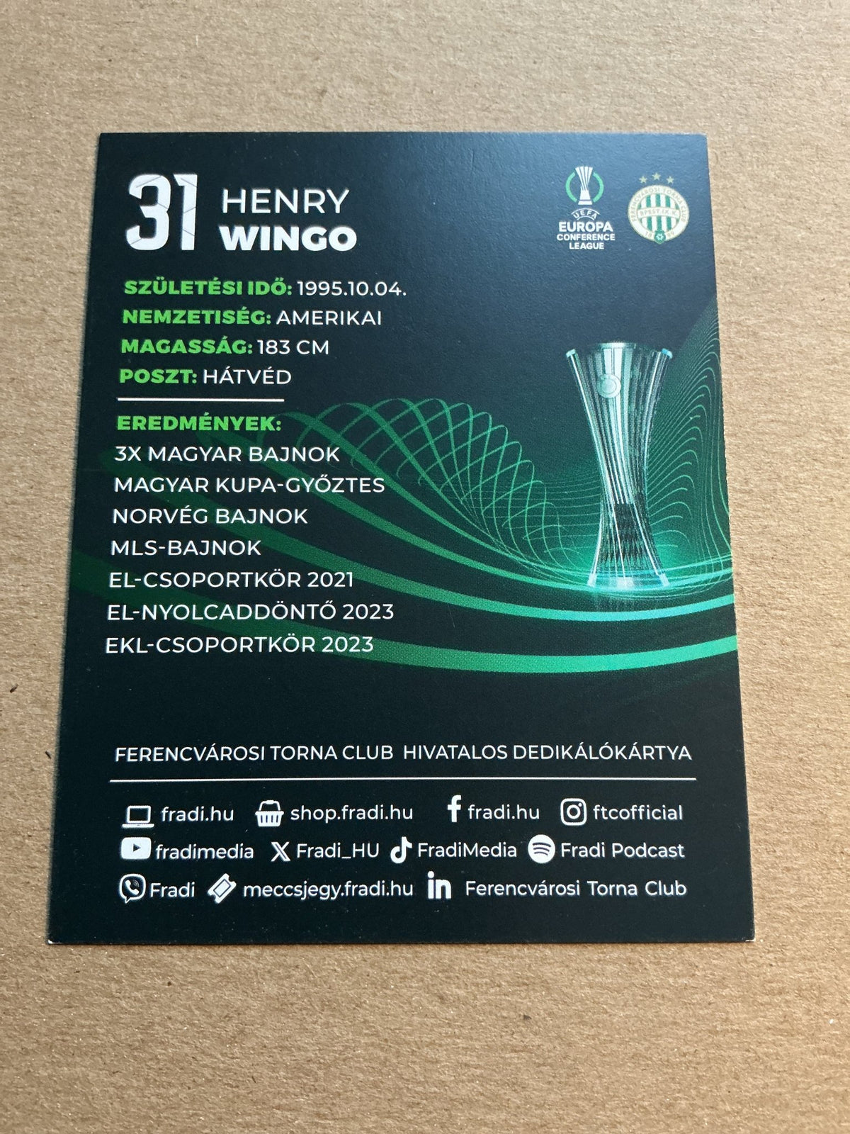 Henry Wingo, USA 🇺🇸 Ferencváros TC 2023/24 hand signed - Autographs-World