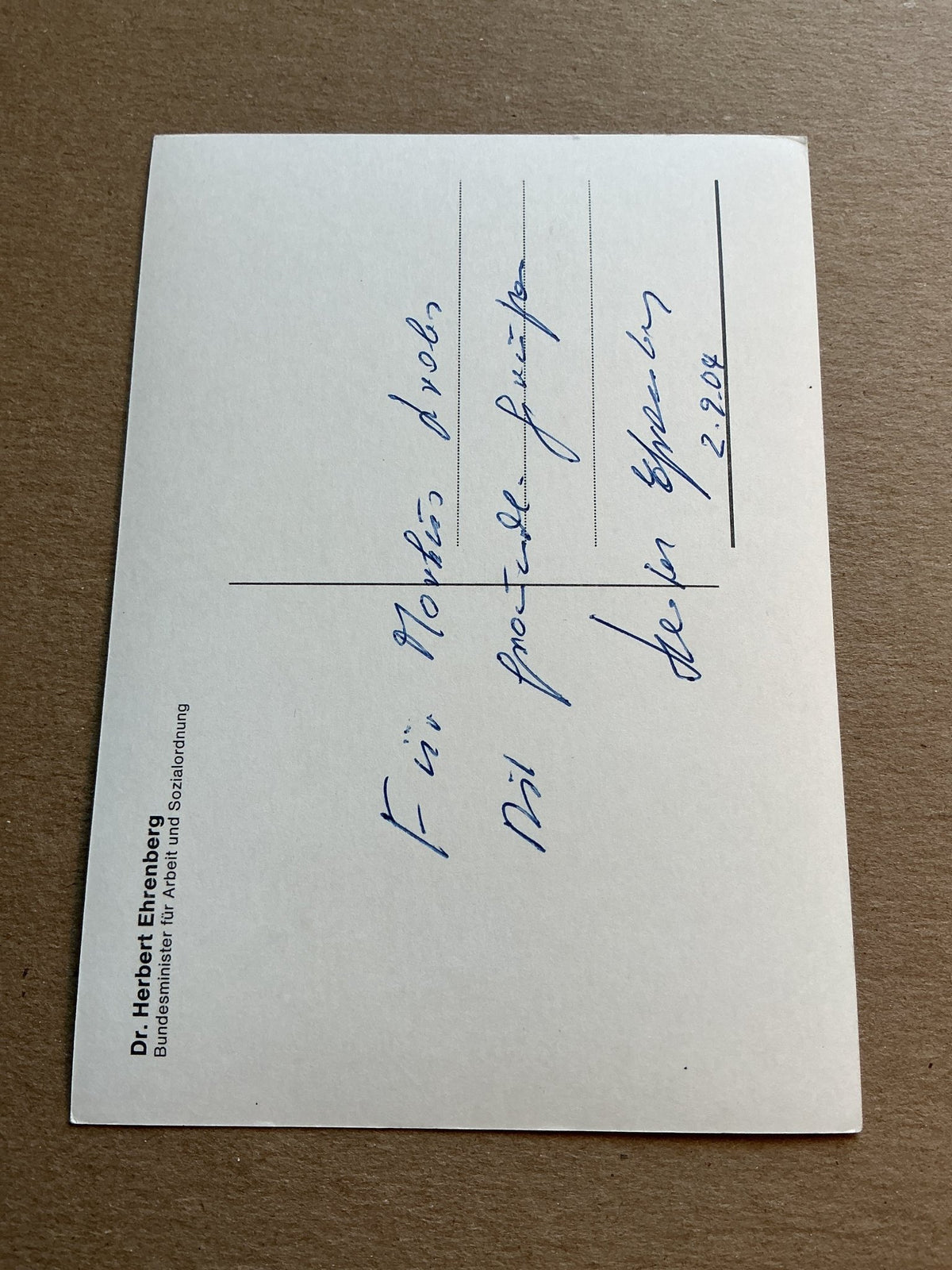 Herbert Ehrenberg, Germany 🇩🇪 Minister of Labour Politics hand signed - Autographs-World