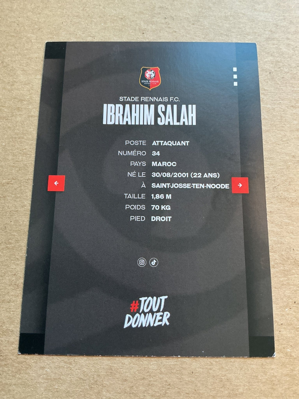 Ibrahim Salah, Morocco π²π¦ Stade Rennes FC 2023/24 hand signed - Autographs-World