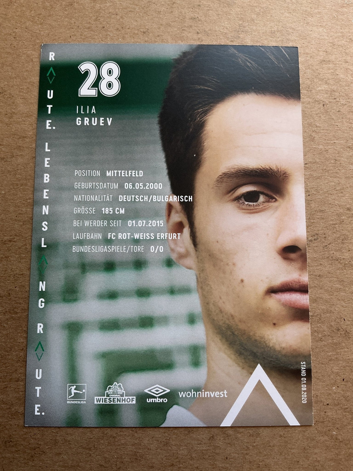 Ilia Gruev, Bulgaria 🇧🇬 SV Werder Bremen 2020/21 hand signed - Autographs-World