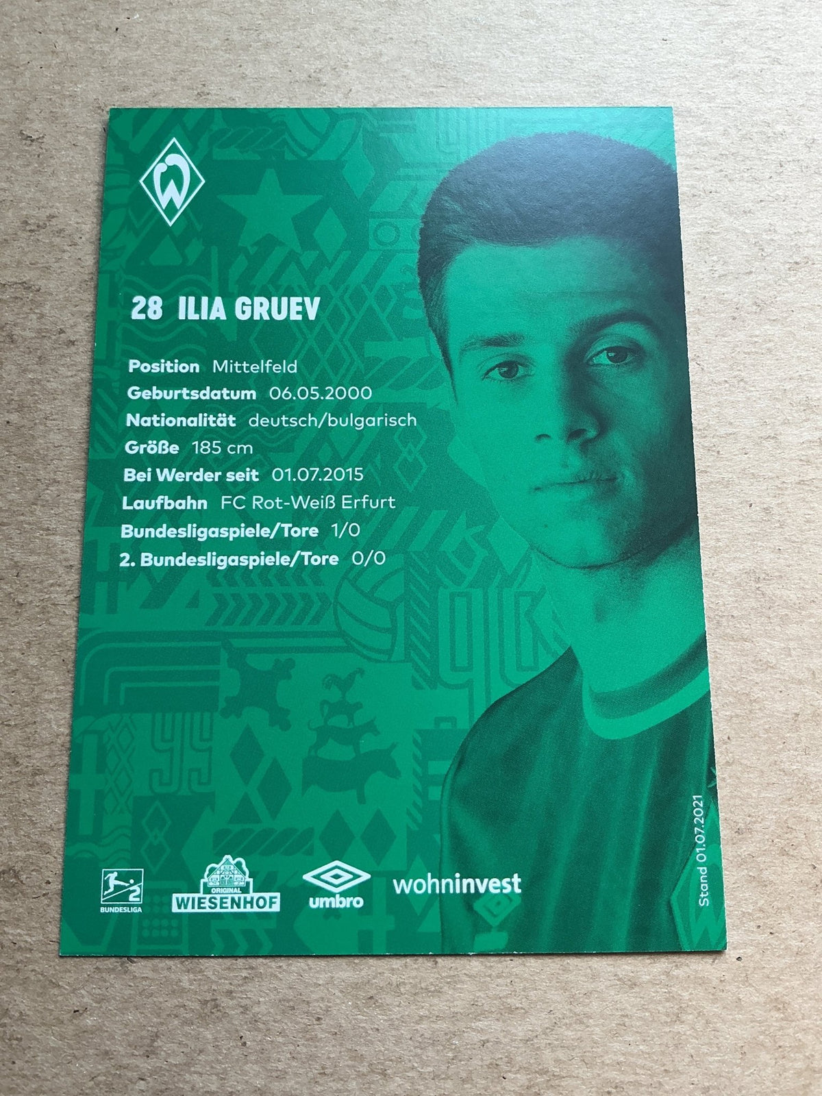 Ilia Gruev, Bulgaria 🇧🇬 SV Werder Bremen 2021/22 hand signed - Autographs-World