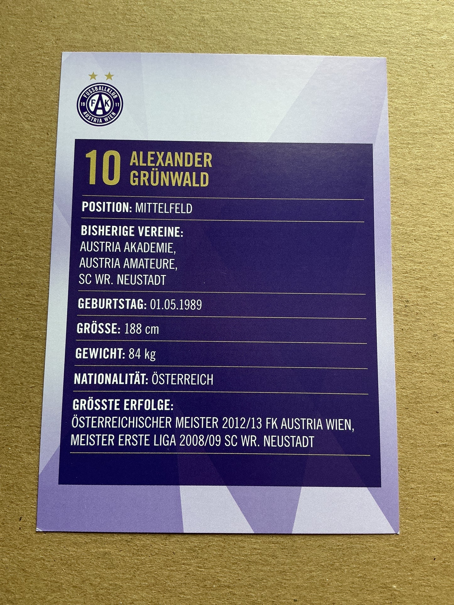 Alexander Grünwald, Austria 🇦🇹 Austria Wien 2019/20 hand signed