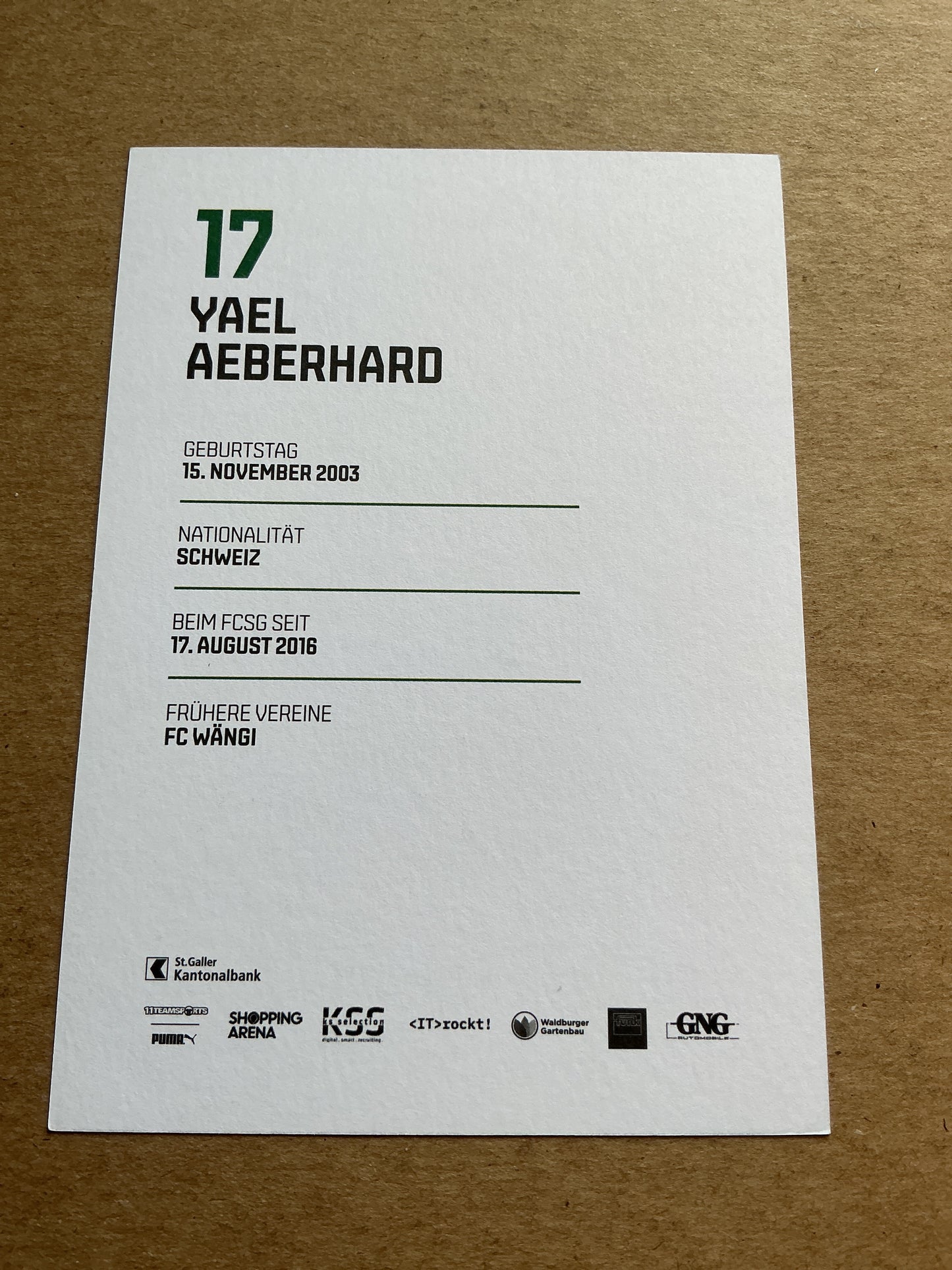 Yael Aeberhard, Switzerland 🇨🇭 FC St. Gallen 2024/25 hand signed