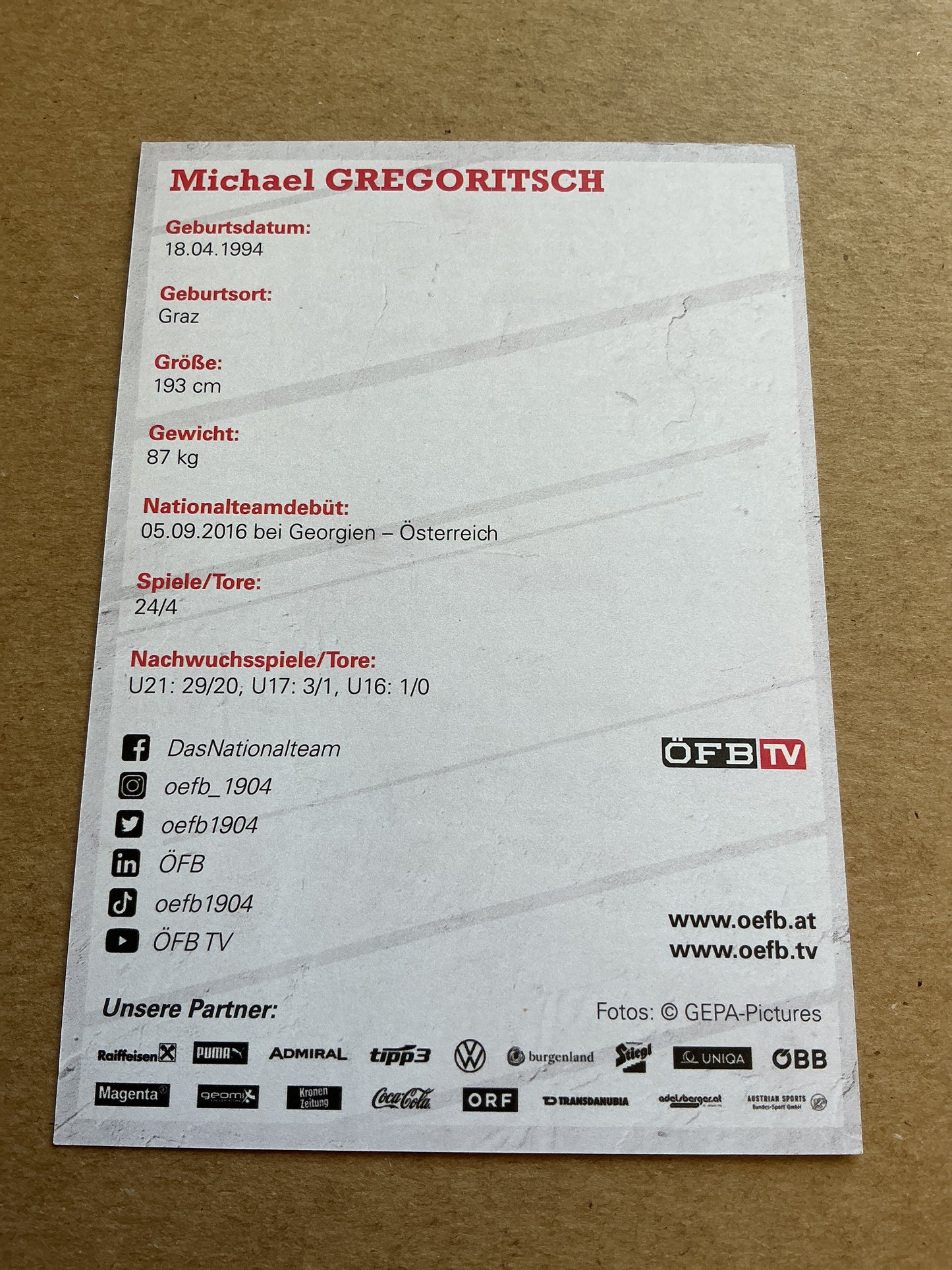 Michael Gregoritsch, Austria 🇦🇹 2021 hand signed