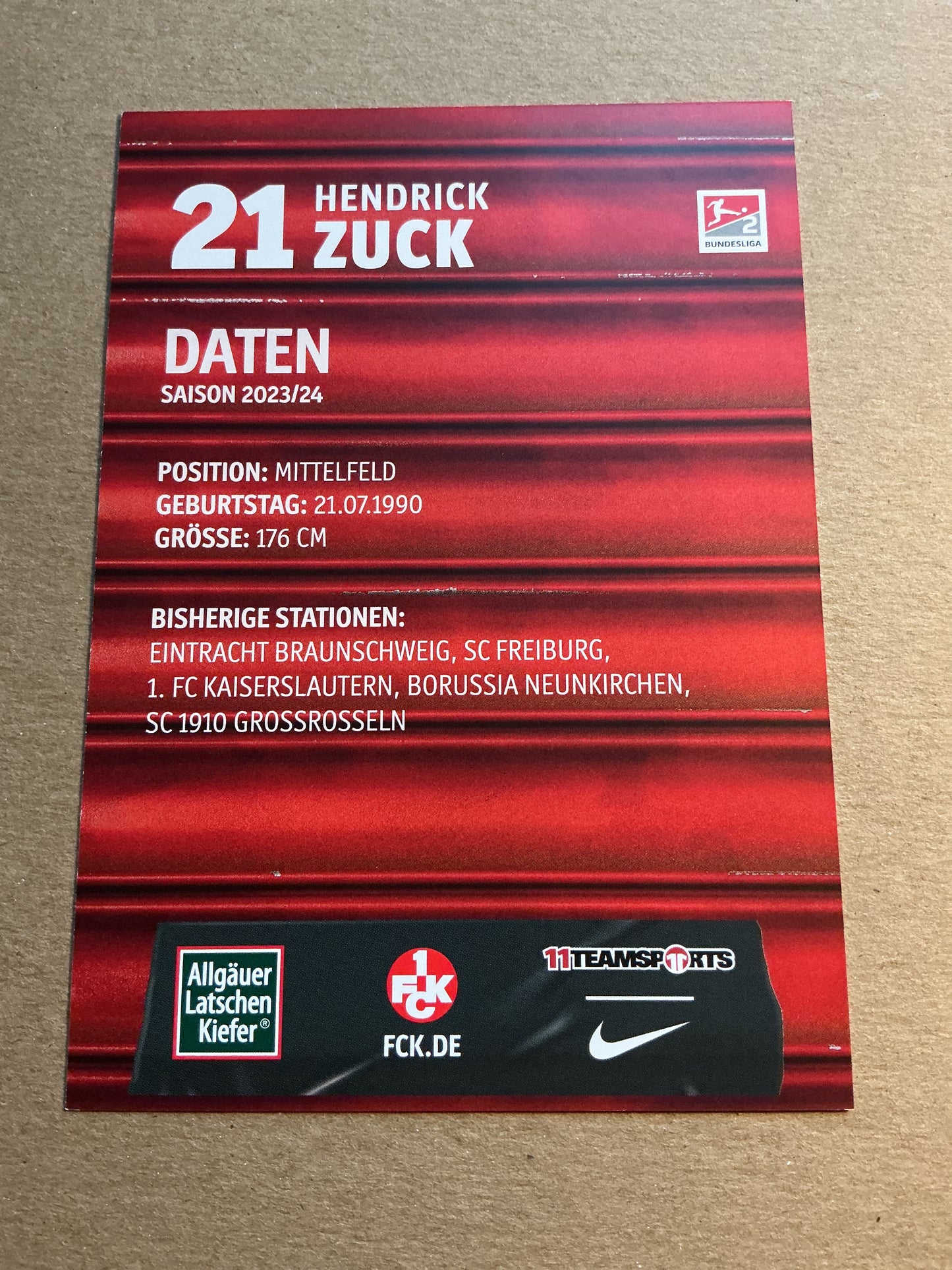 Hendrik Zuck, Germany π©πͺ 1.FC Kaiserslautern 2023/24 hand signed