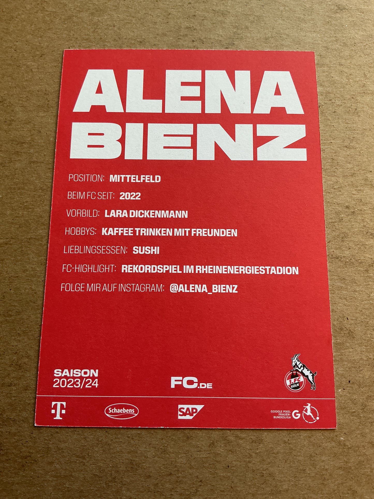 Alena Bienz, Switzerland 🇨🇭 1.FC Köln 2023/24 hand signed