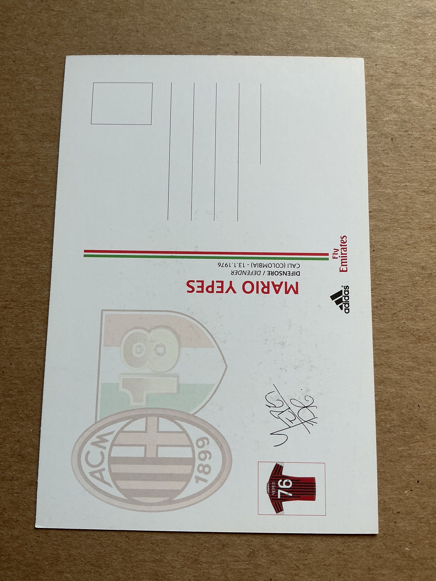 Mario Yepes, Colombia 🇨🇴 AC Milan 2011/12 hand signed