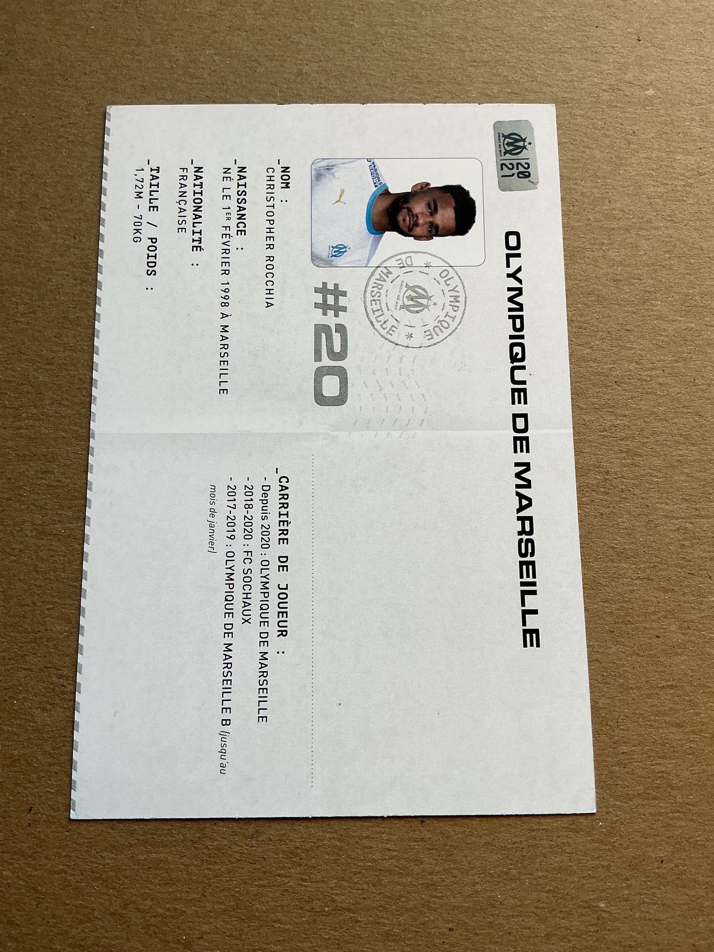 Christopher Rocchia, France π«π· Olympique Marseille 2020/21 hand signed