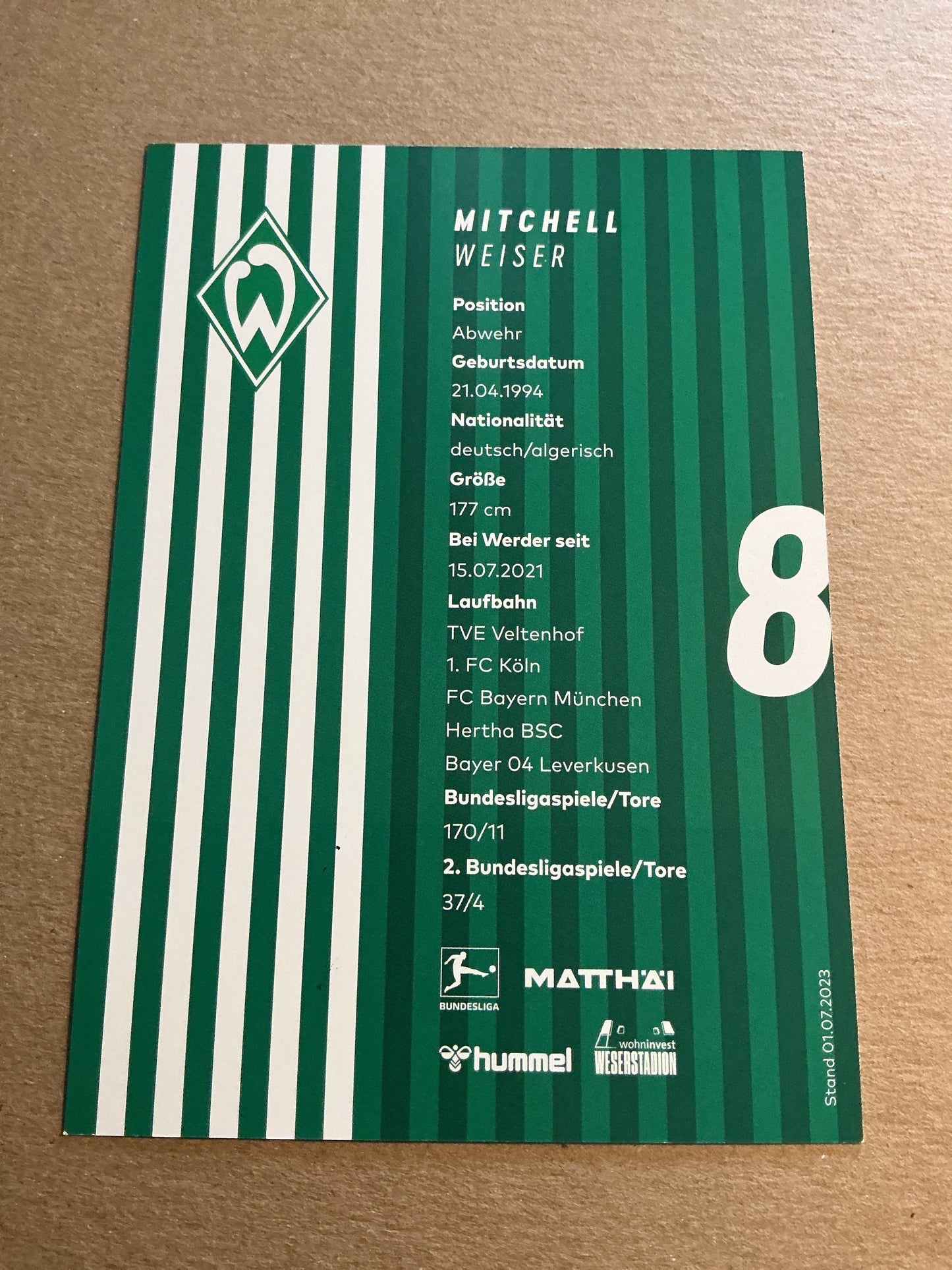 Mitchell Weiser, Germany 🇩🇪 SV Werder Bremen 2023/24 hand signed