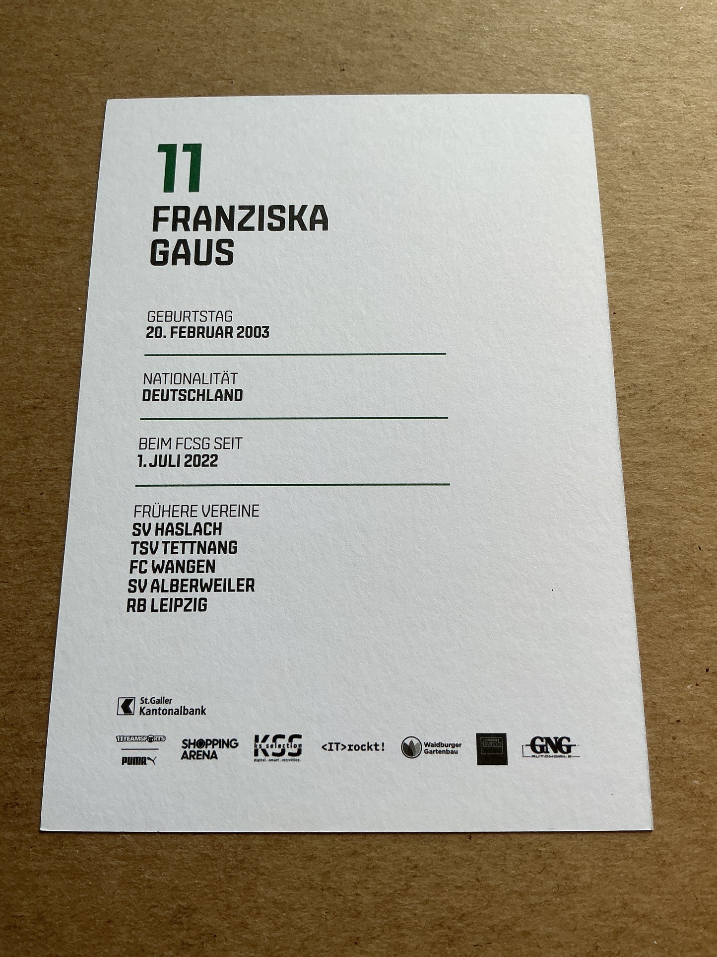 Franziska Gaus, Germany 🇩🇪 FC St. Gallen 2024/25 hand signed